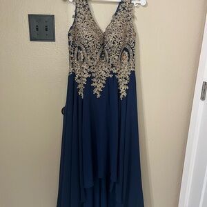 Fiesta Fashion Navy and Gold Embellished Prom Dress